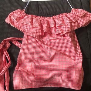 Red & White Gingham Ruffled Off the Shoulders Top